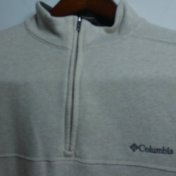 Columbia Mens Cream Pullover 1/4 Zip M Cotton Blend Sweatshirt Mock Neck - Picture 4 of 16